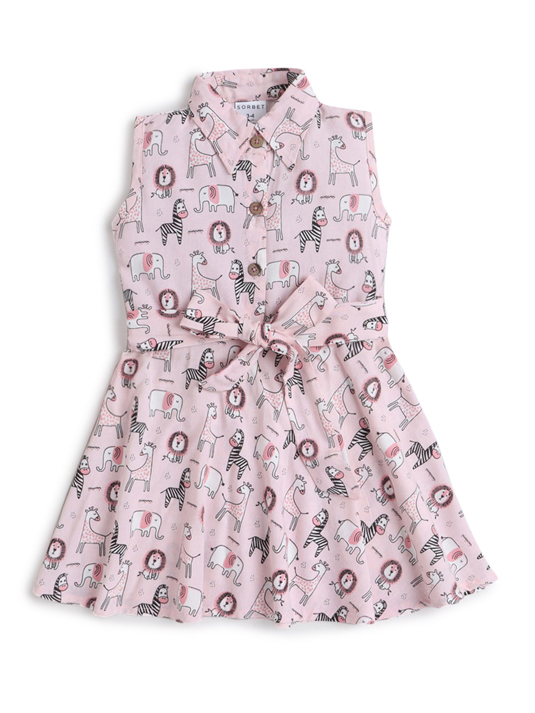 

Hopscotch Girls Pink & Beige Printed Cotton Shirt Dress