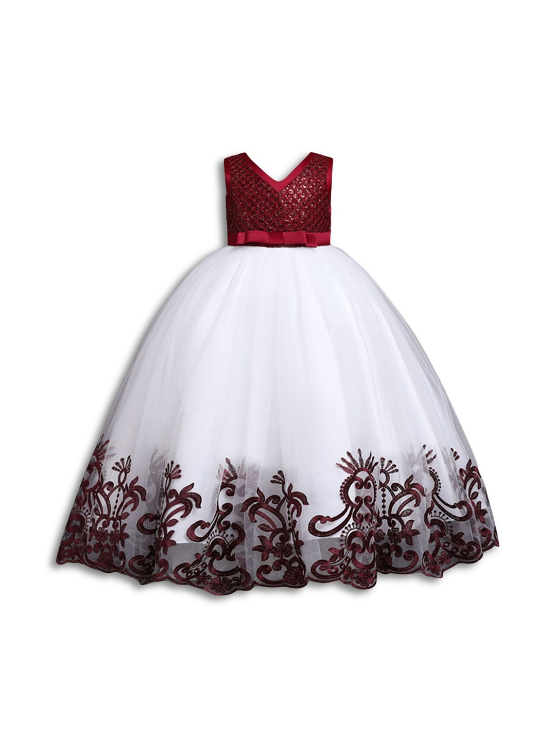 

Hopscotch Red & White Embellished Maxi Dress