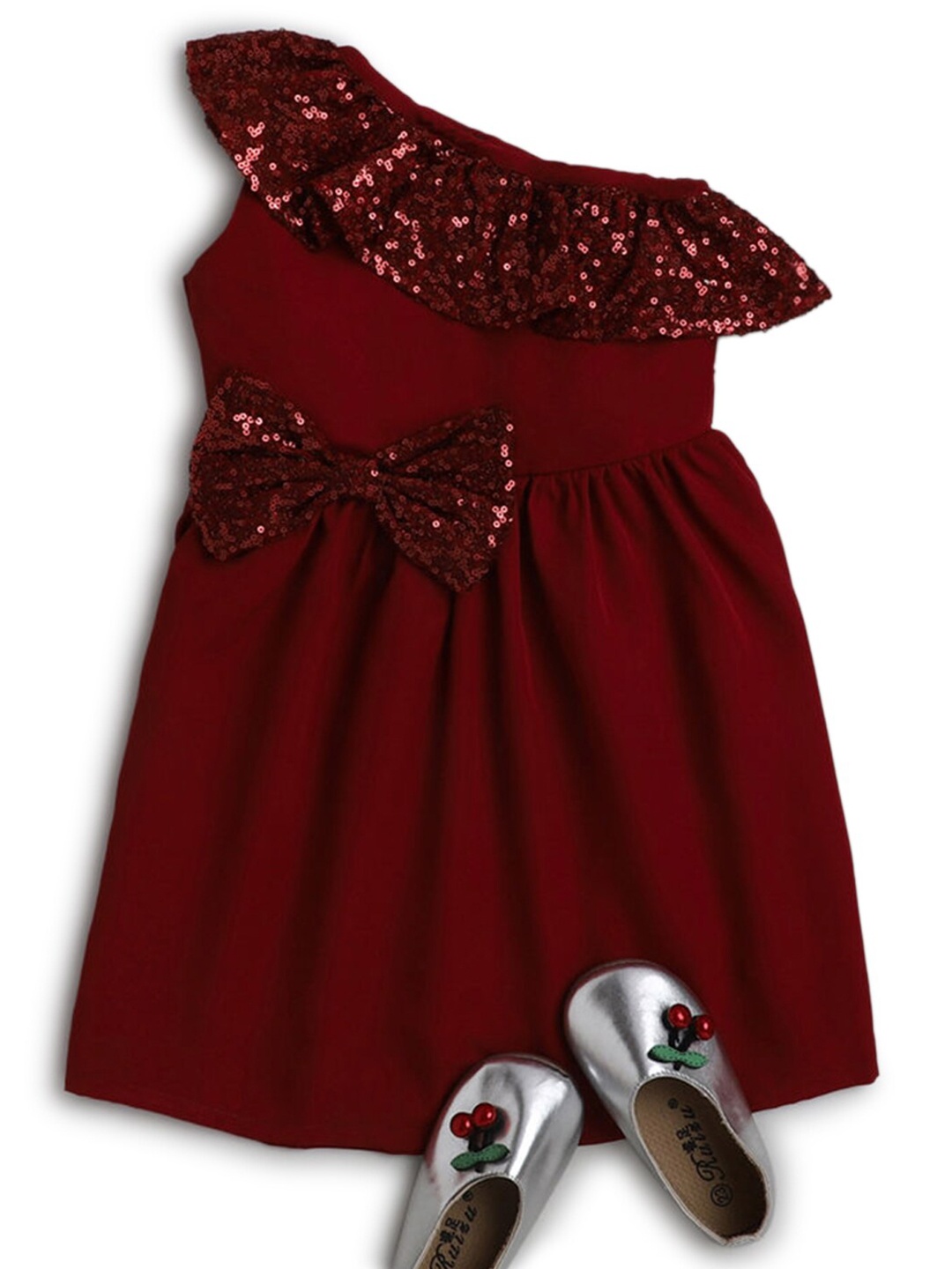 

Hopscotch Girls Red Embellished One Shoulder Dress