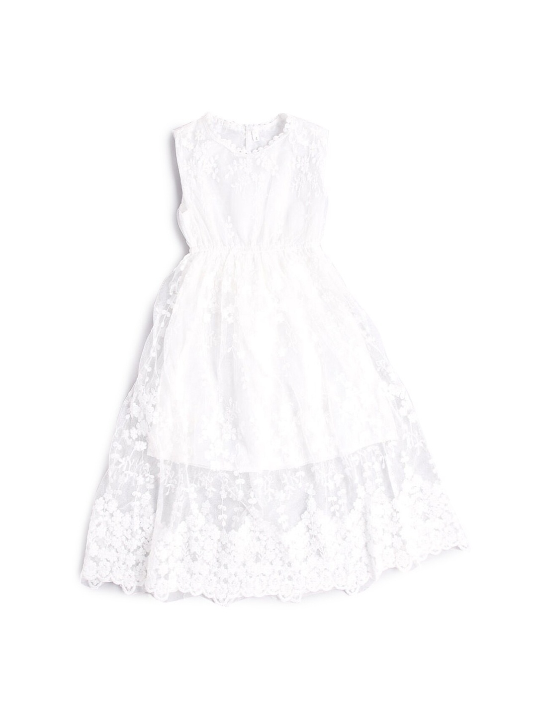 

Hopscotch White Self Design Fit & Flare Dress