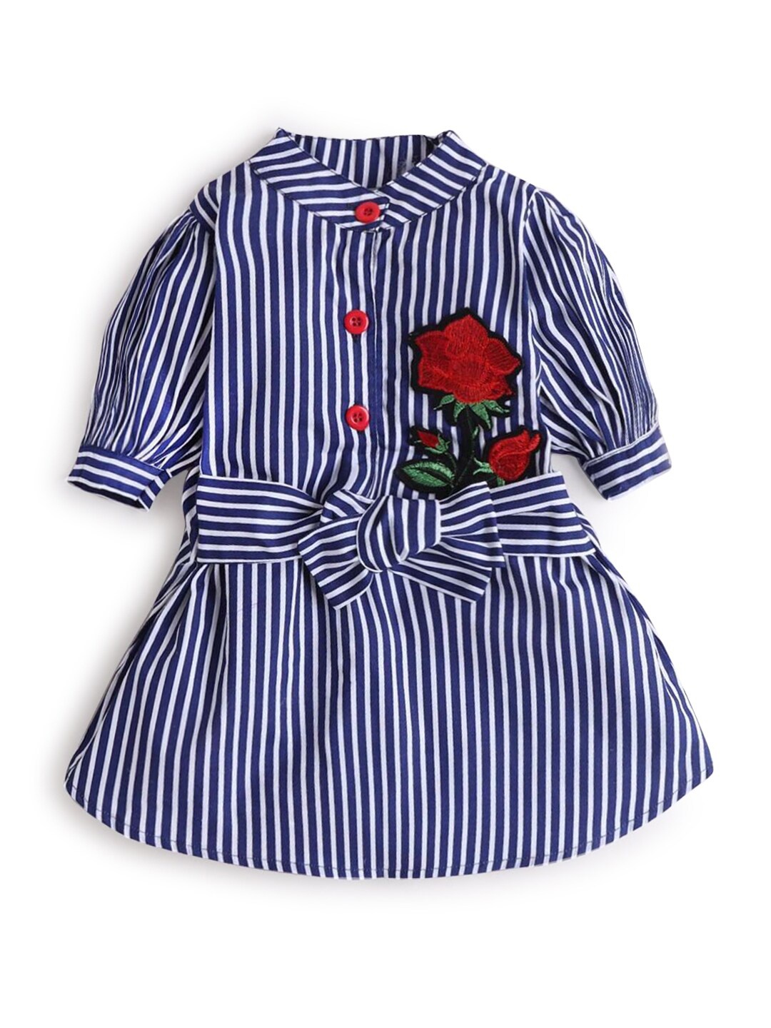 

Hopscotch Girls Blue & White Striped A-Line Pure Cotton Dress