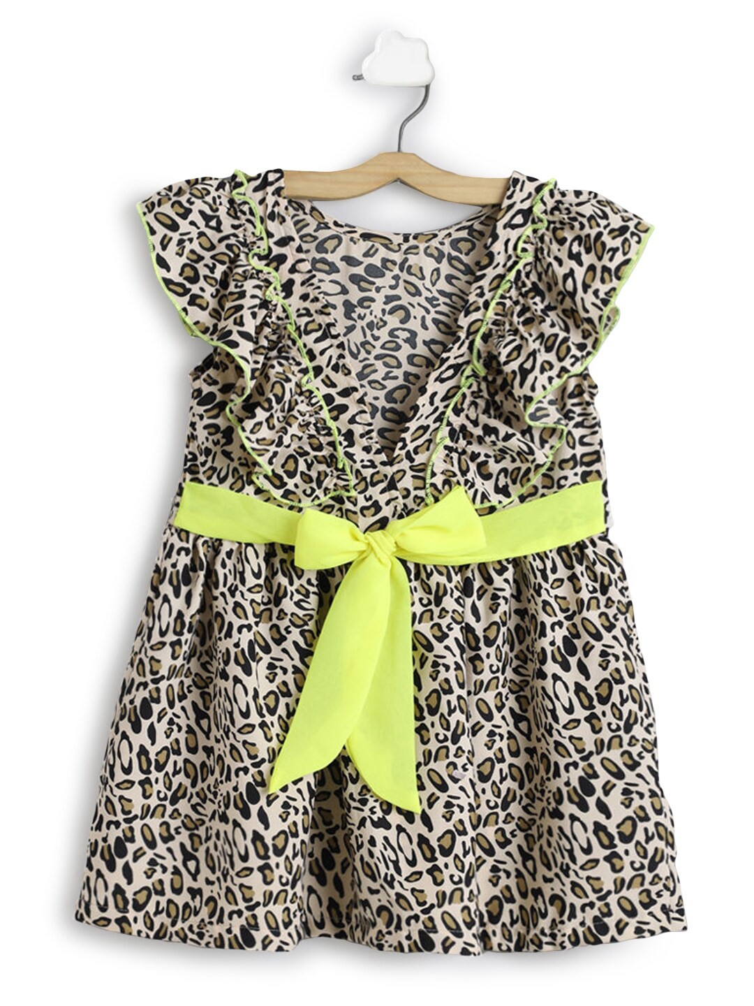 

Hopscotch Girls Beige Animal Printed Gown Dress