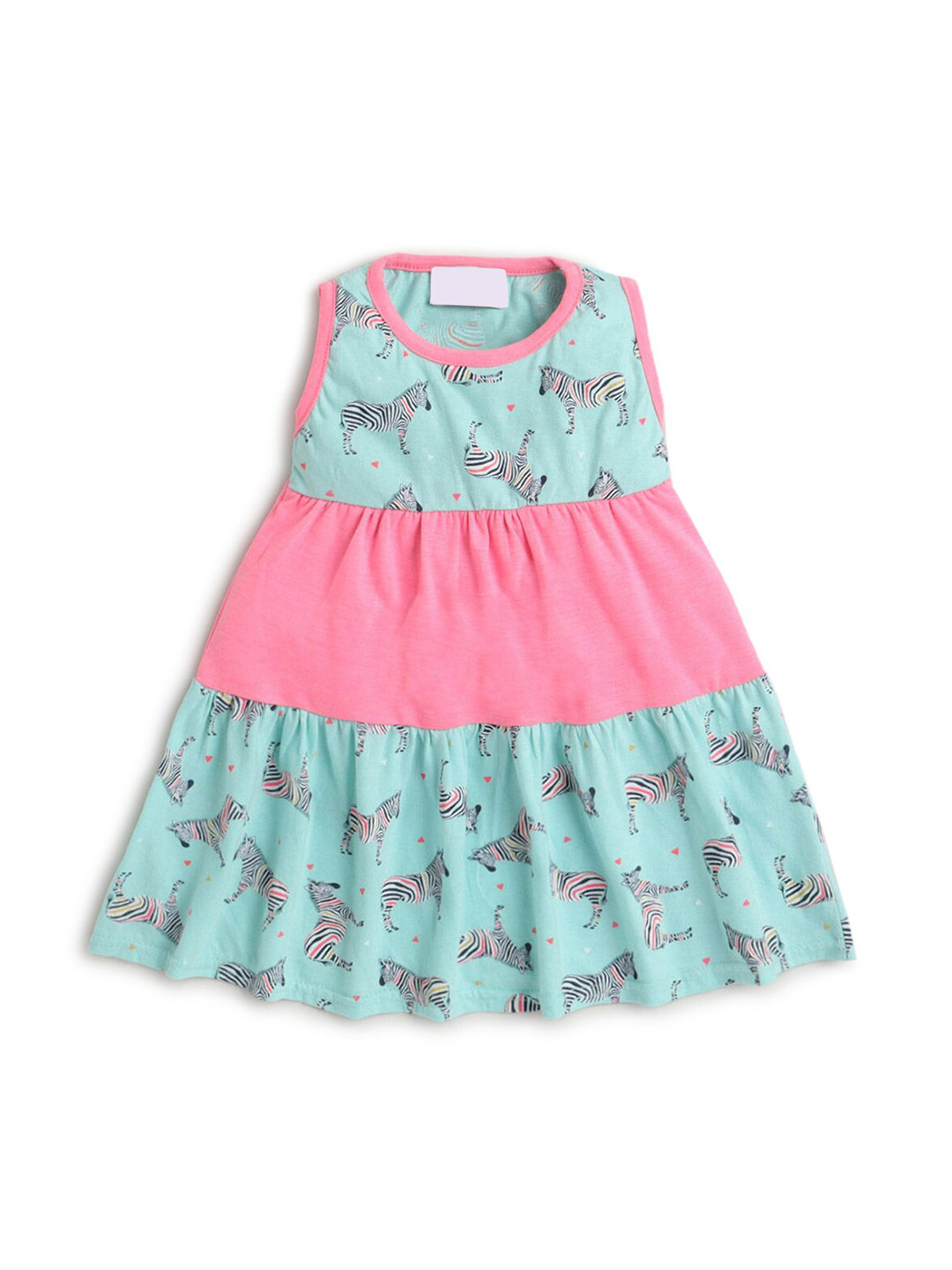 

Hopscotch Girls Blue & Pink Floral Pure Cotton A-Line Dress