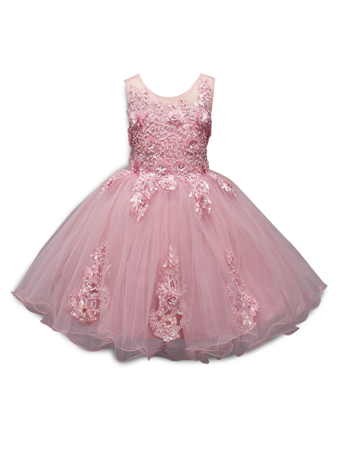 

Hopscotch Girls Pink Floral Net A-Line Dress