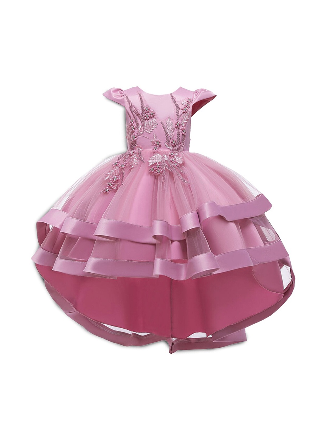 

Hopscotch Girls Pink Embellished Layered High-Low Fit & Flare Dress