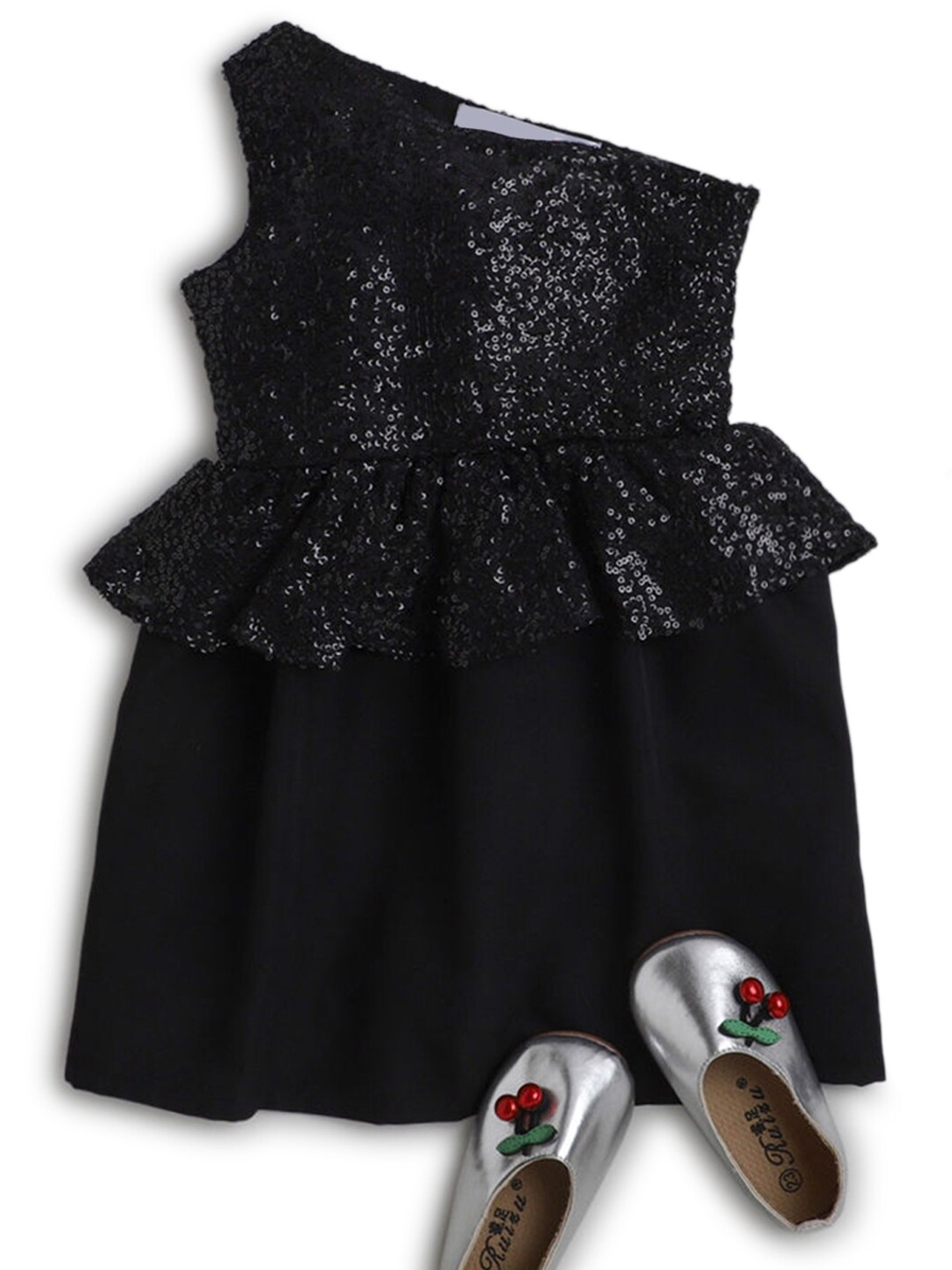 

Hopscotch Black Embellished One Shoulder Peplum Dress