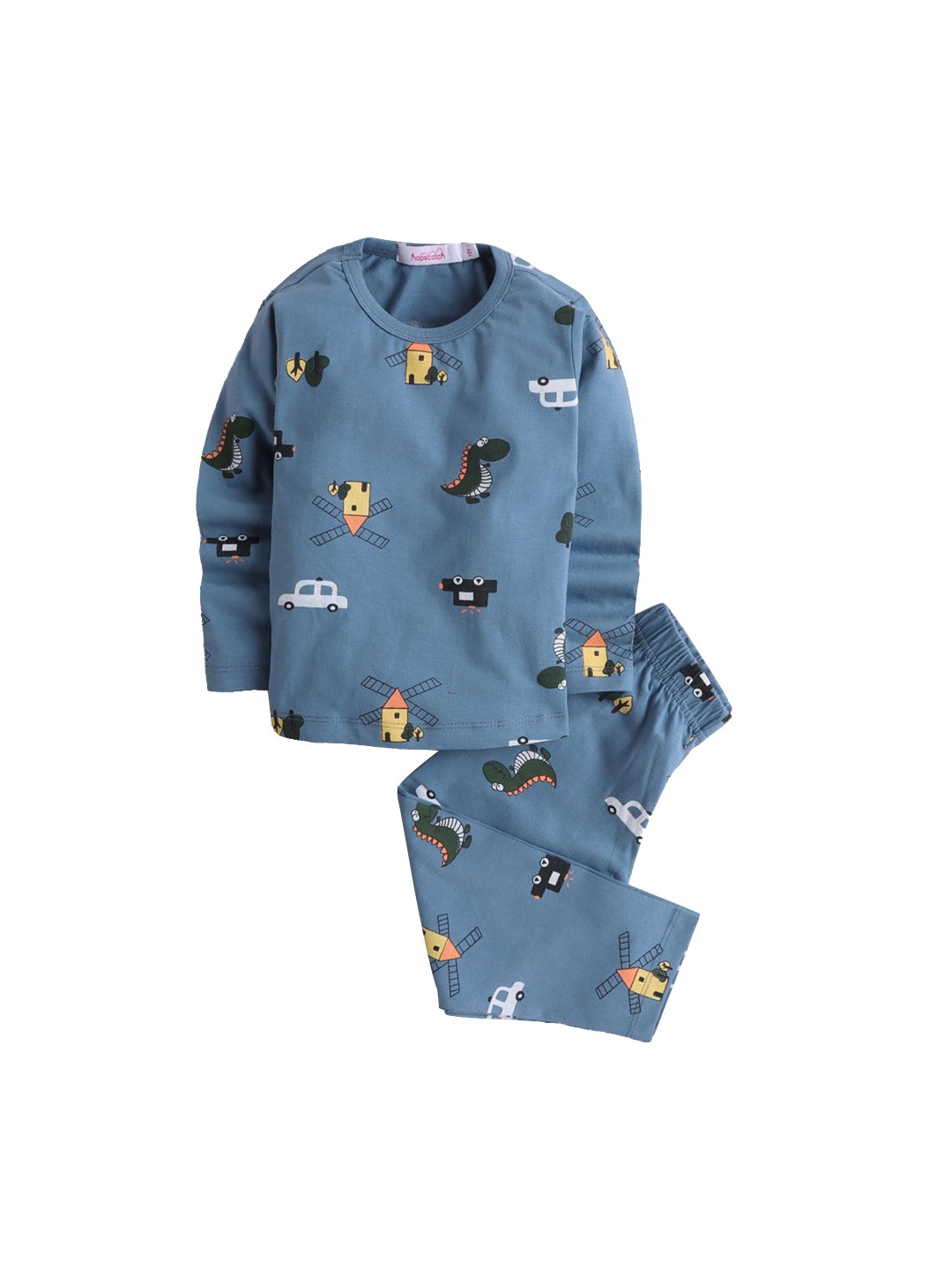 

Hopscotch Boys Blue & White Printed Cotton Night suit