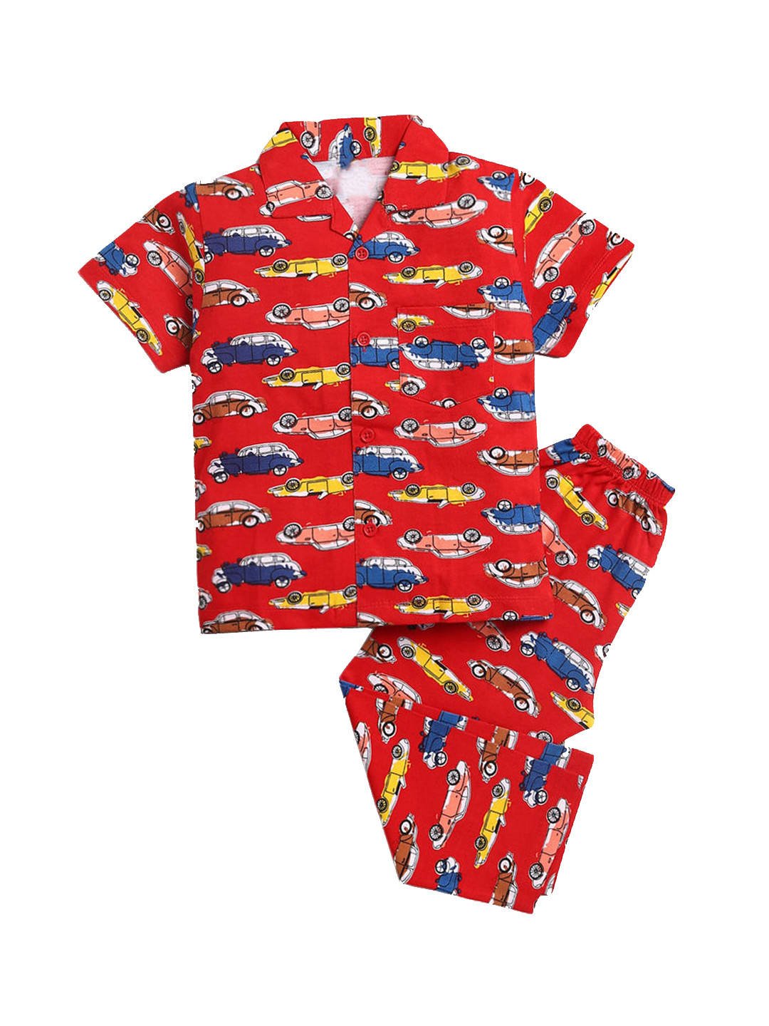 

Hopscotch Boys Red & Blue Cotton Printed Night suit