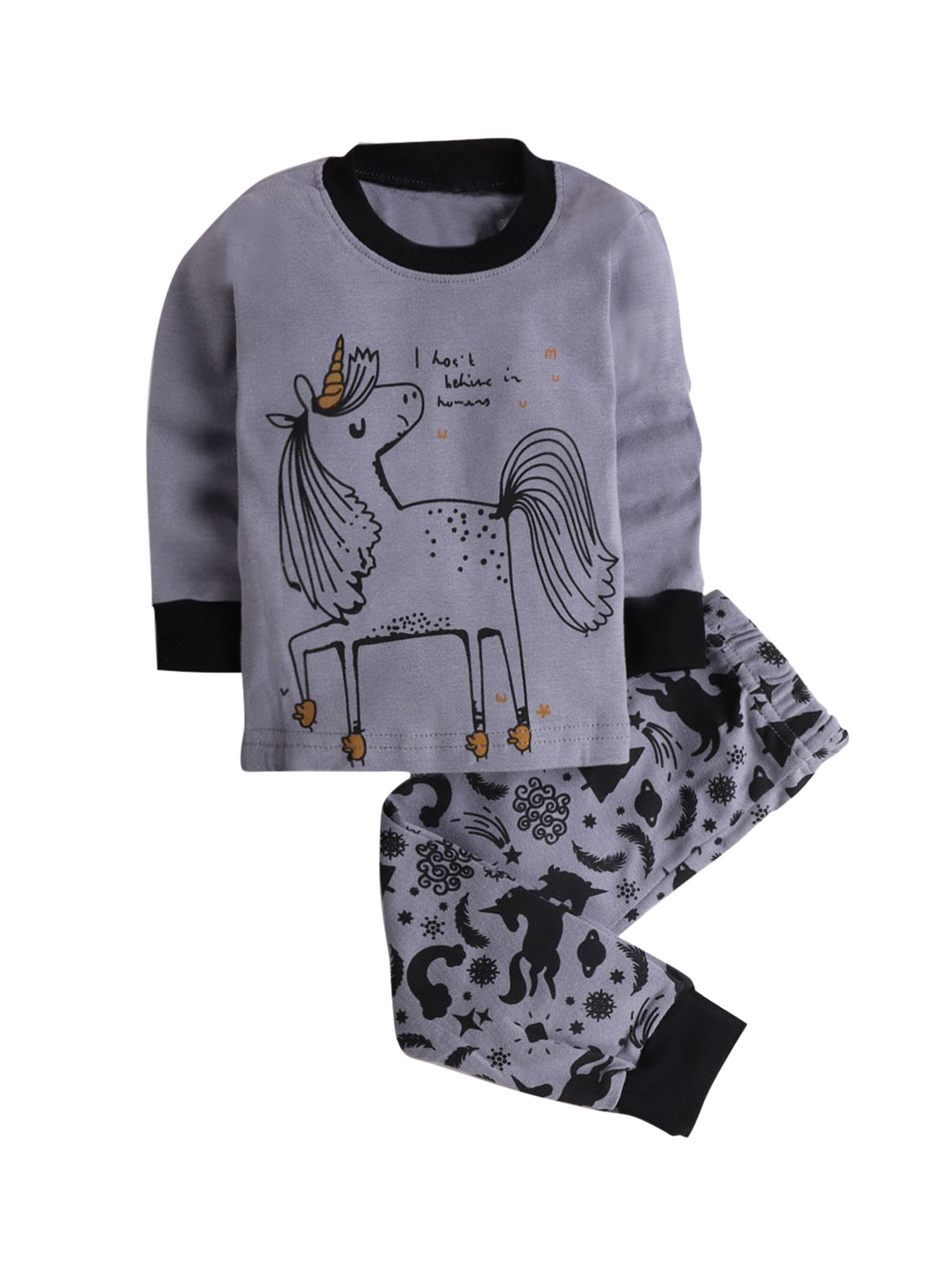 

Hopscotch Girls Grey & Black Printed Pure Cotton Night suit