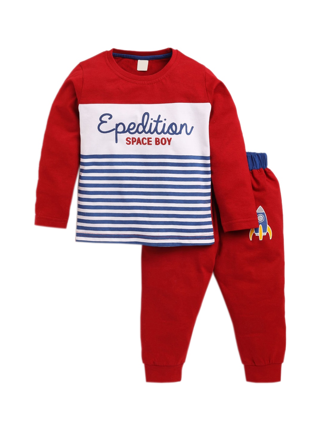 

Hopscotch Boys Red & White Printed Pure Cotton Night suit