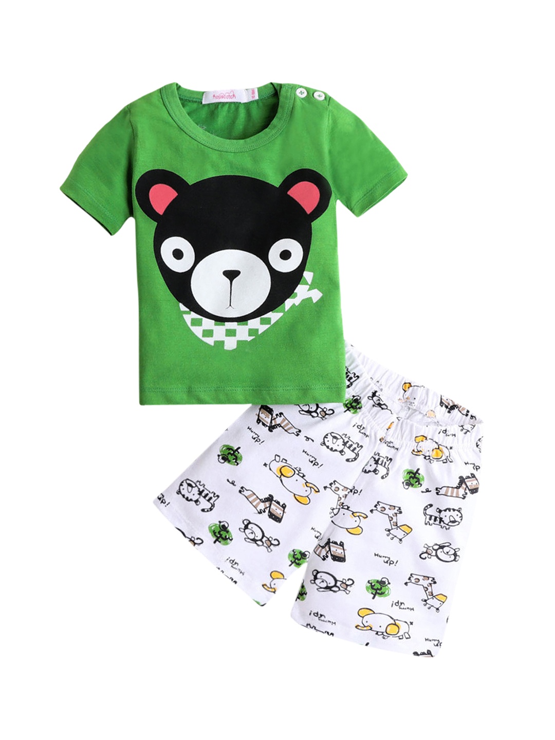 

Hopscotch Boys Green & White Printed Pure Cotton Night suit