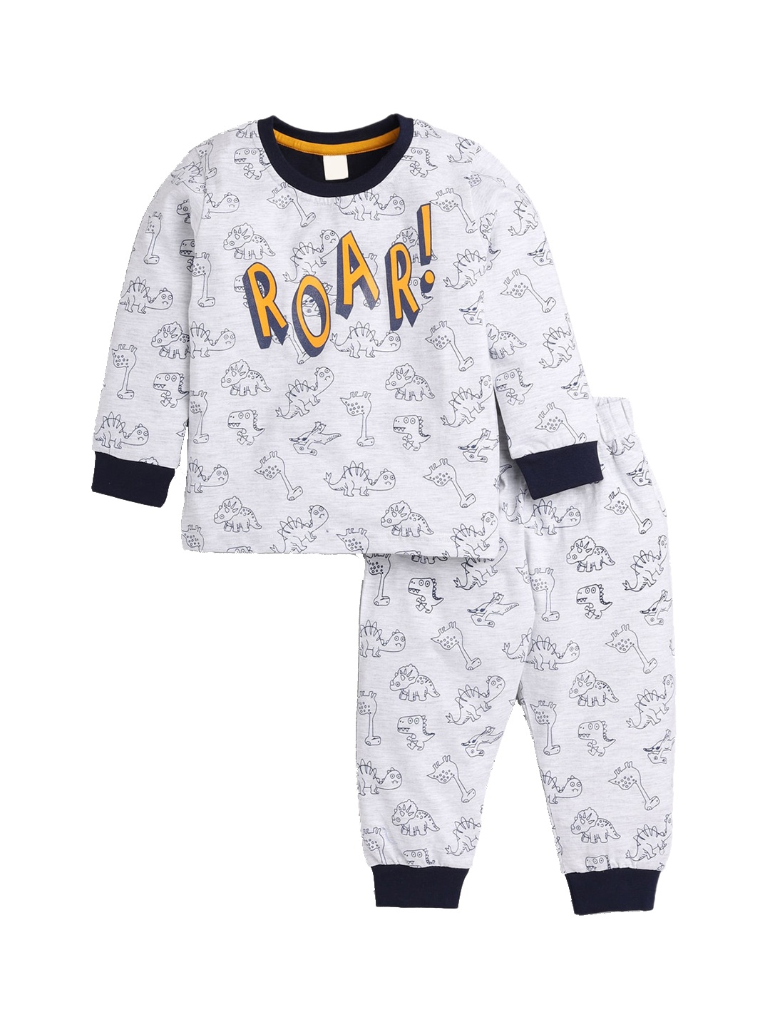 

Hopscotch Boys Grey & Black Printed Pure Cotton Night suit