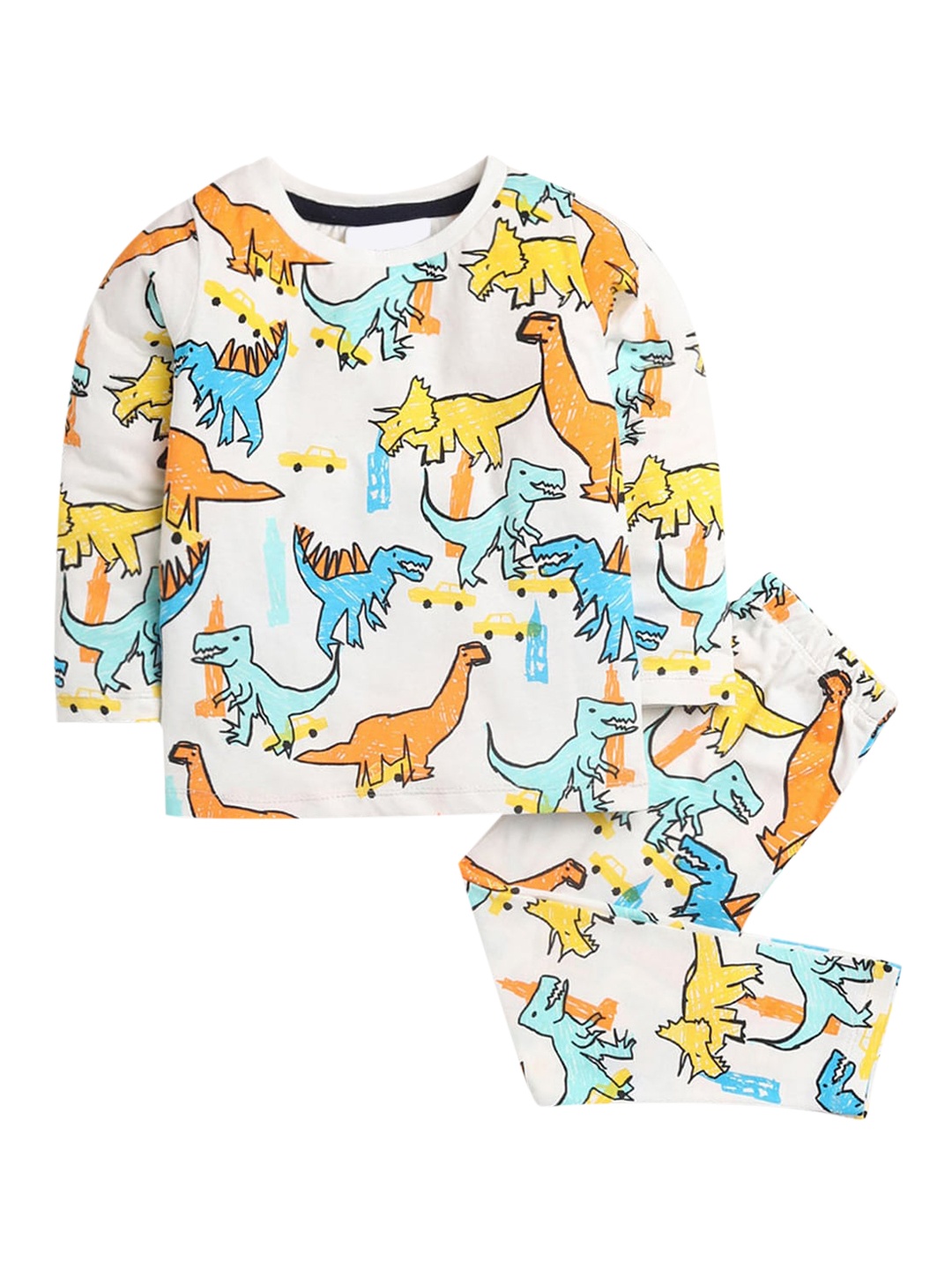

Hopscotch Boys Yellow & White Printed Cotton Night Suit