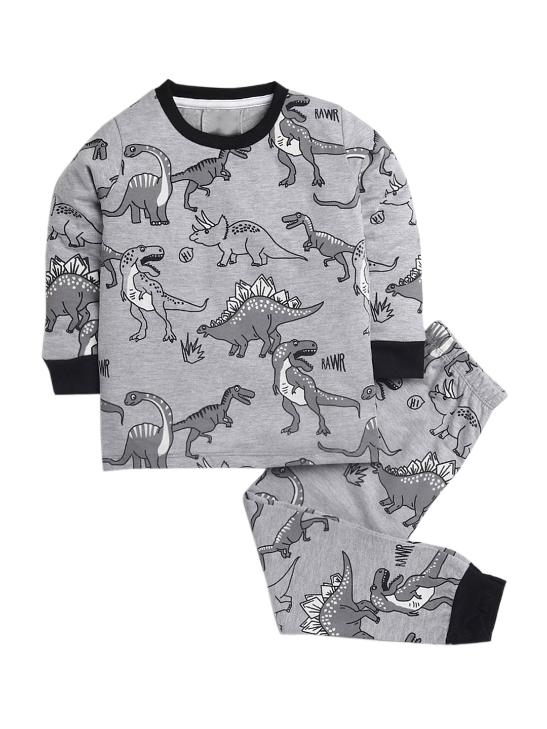 

Hopscotch Boys Grey & White Printed Cotton Night suit