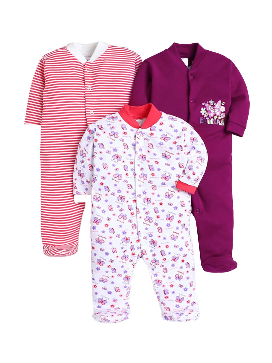 

Hopscotch Pack Of 3 Burgundy Printed Sleepsuit, Purple