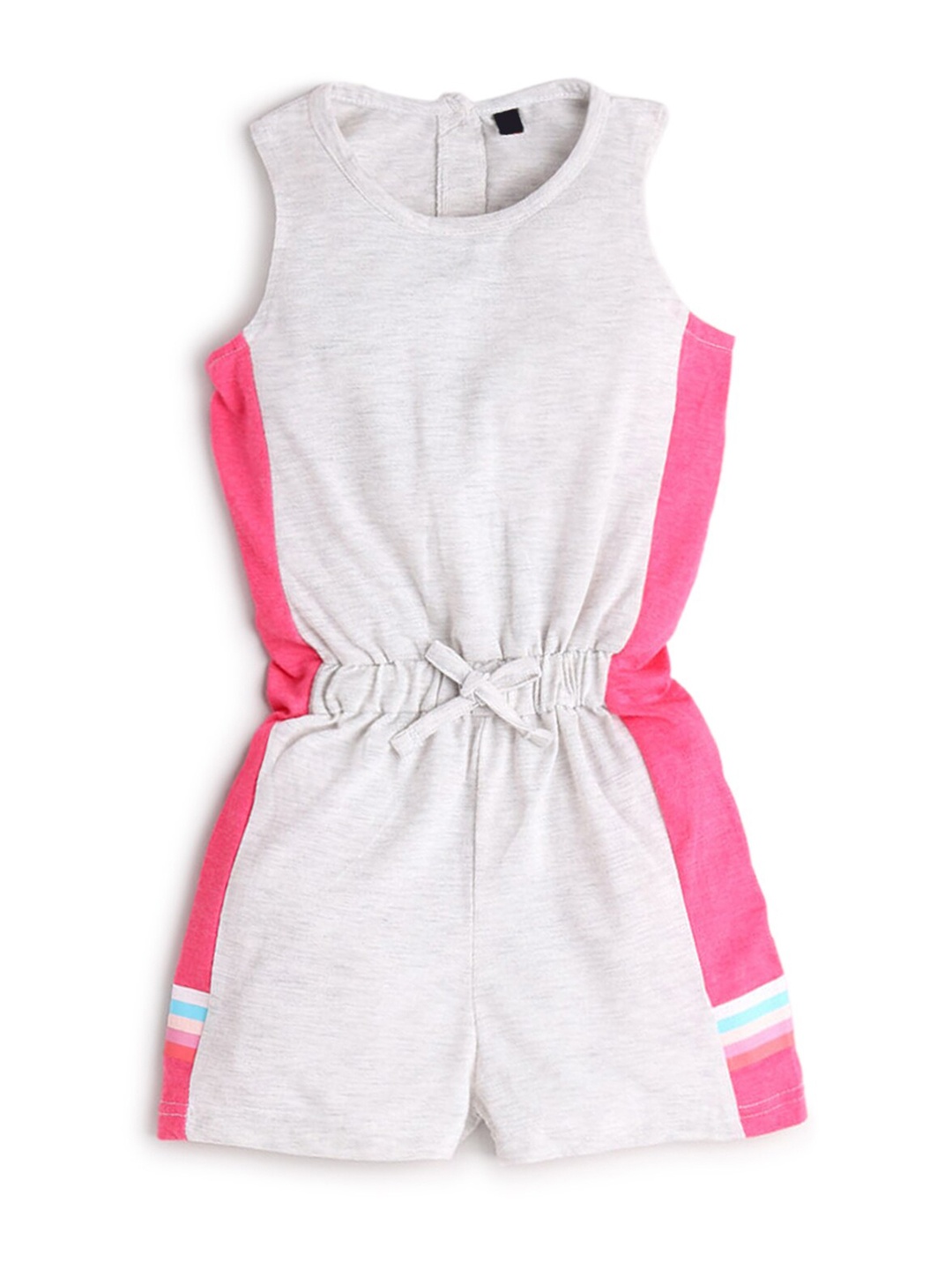 

Hopscotch Girls White & Pink Colourblocked Pure Cotton Playsuit