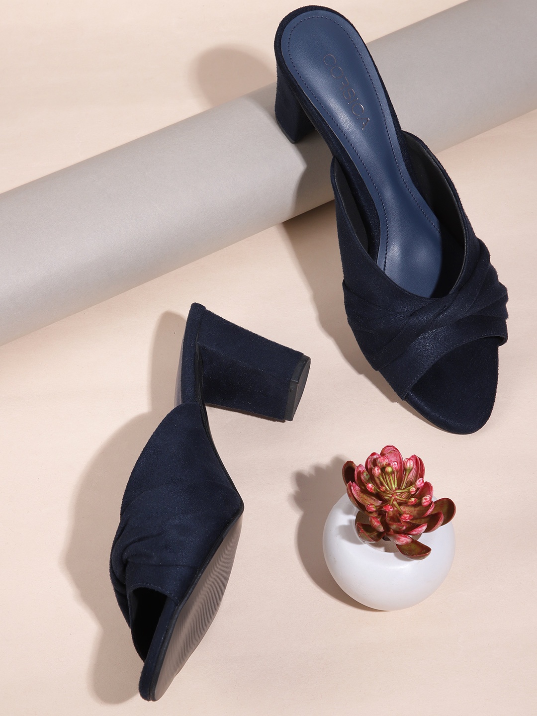 

CORSICA Women Twisted Strap Block Heels, Navy blue