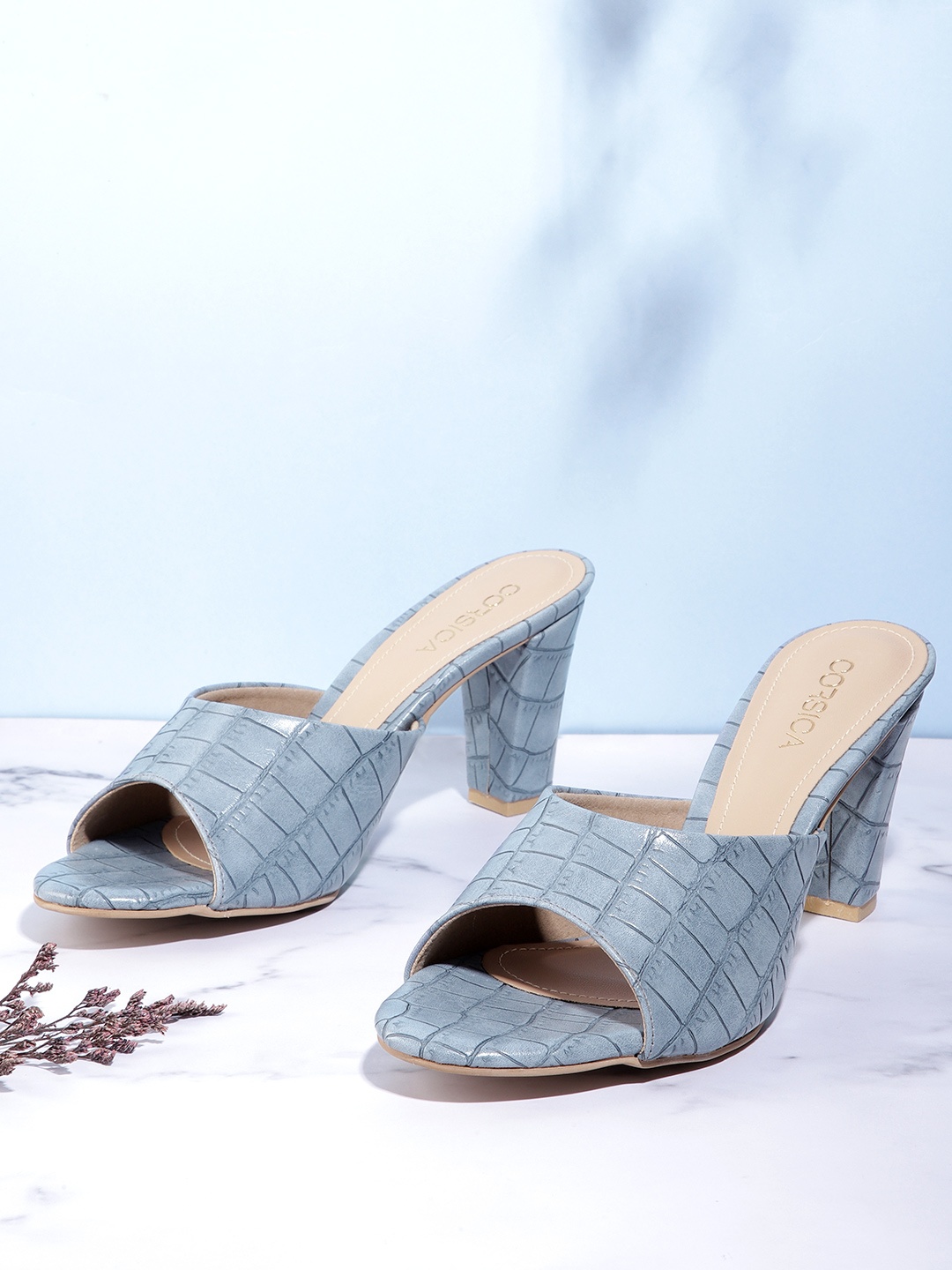 

CORSICA Blue Croc Textured Handcrafted Block Heels