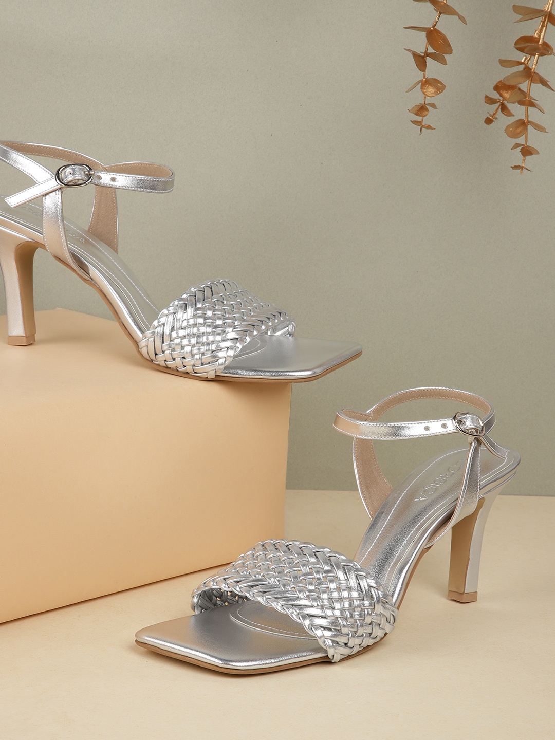 

CORSICA Women Woven Design Slim Heels, Silver