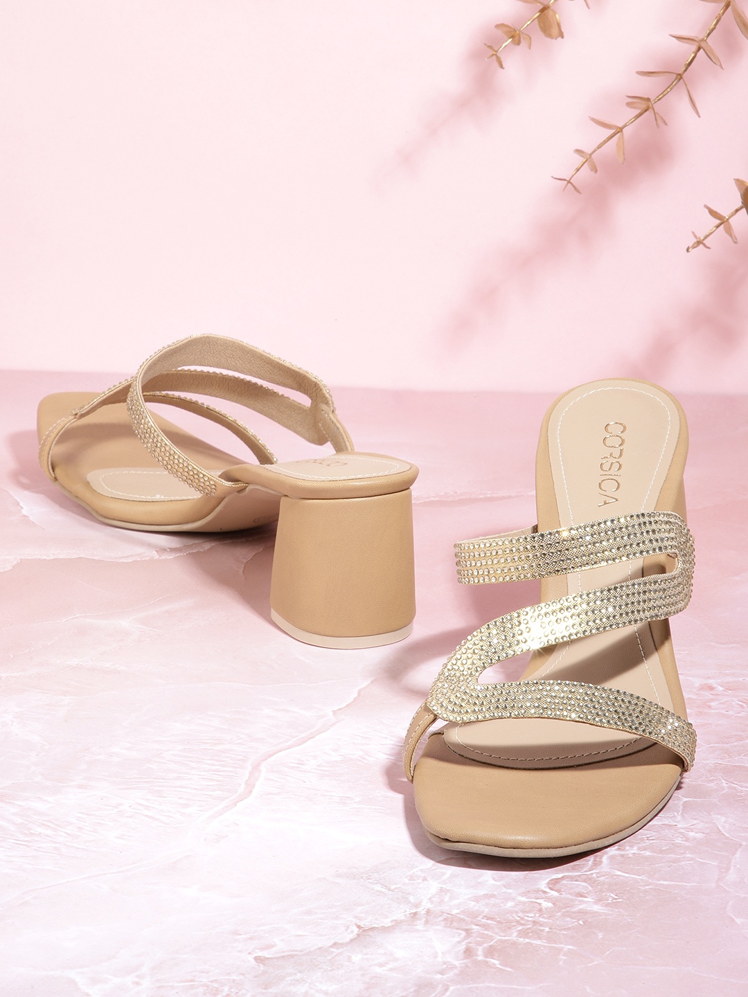 

CORSICA Gold-Toned Embellished Handcrafted Block Heels