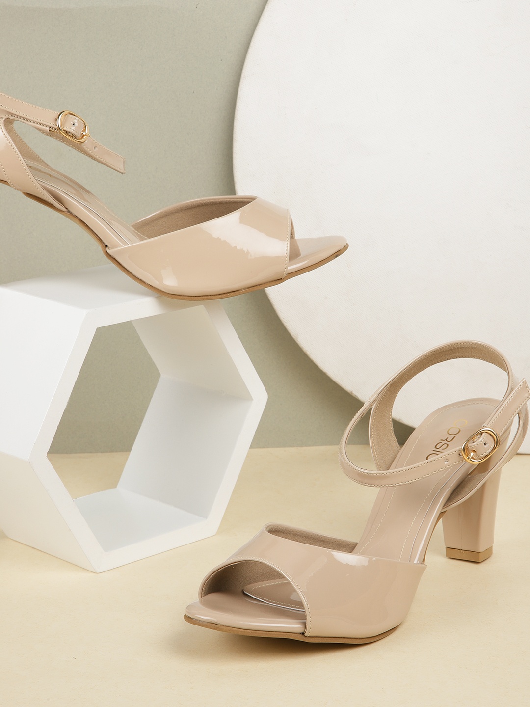 CORSICA Block Heel Sandals, Beige
