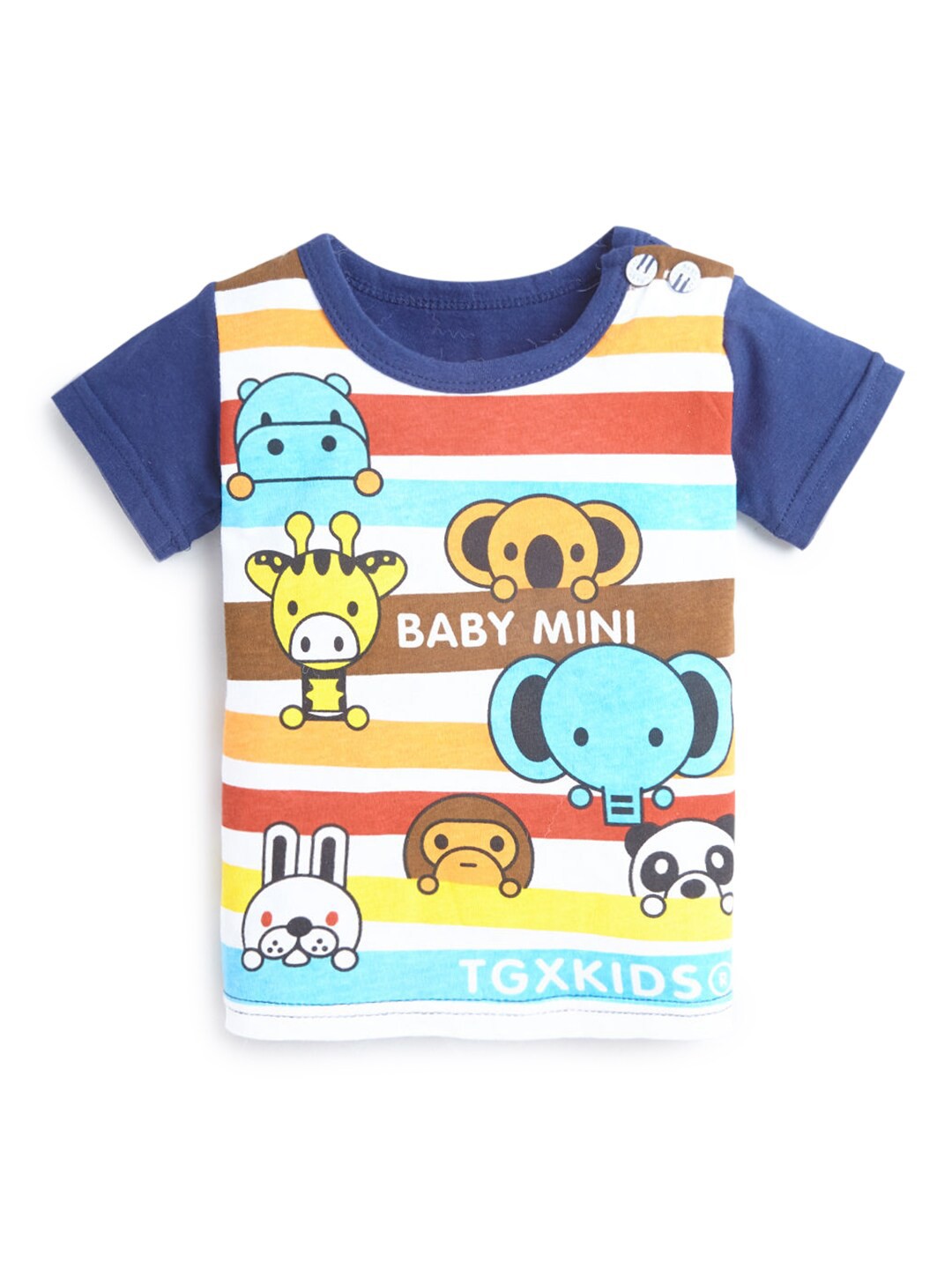 

Hopscotch Boys Blue & Yellow Printed Pure Cotton T-shirt