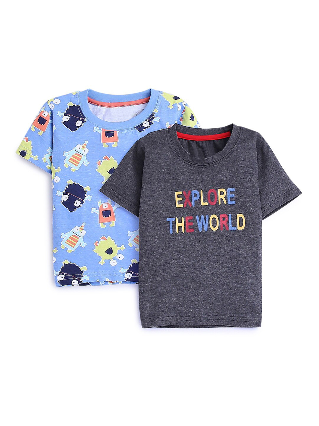 

Hopscotch Boys Blue & Grey Printed T-shirt Pack Of 2