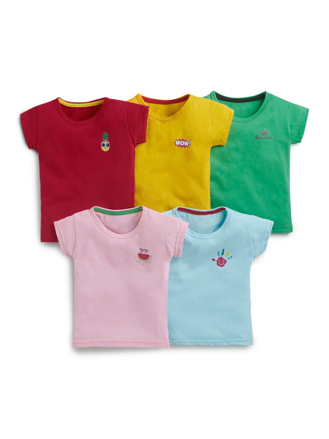 

Hopscotch Girls Multicoloured Set of 5 Printed T-shirt, Multi