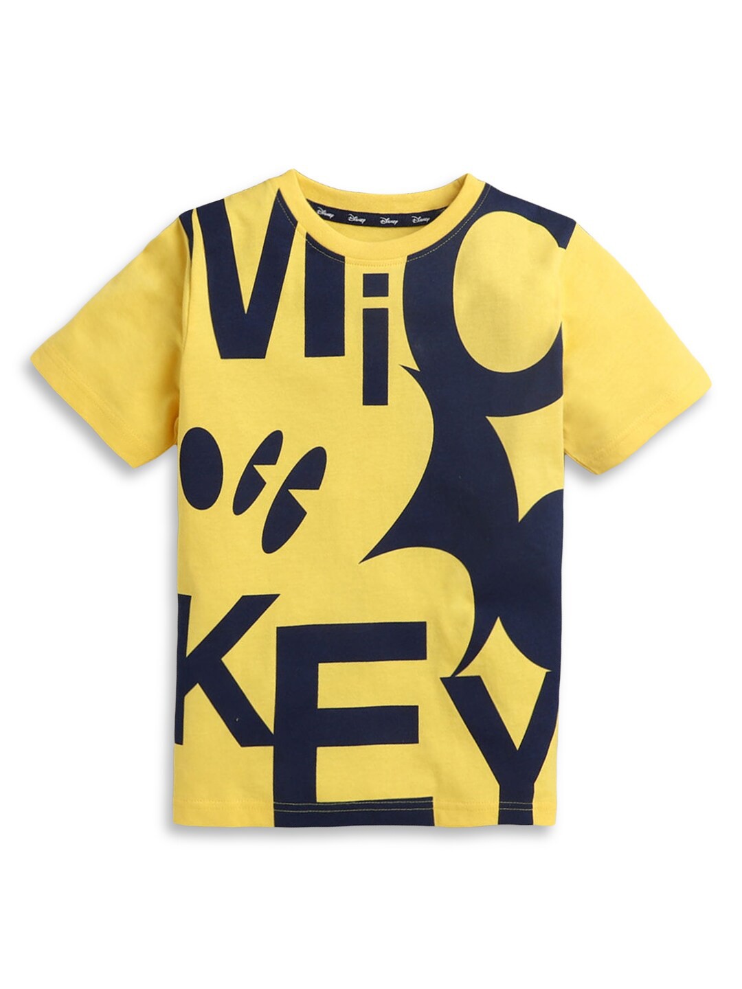 

Hopscotch Boys Yellow & Navy Blue Mickey Mouse Printed Pure Cotton T-shirt