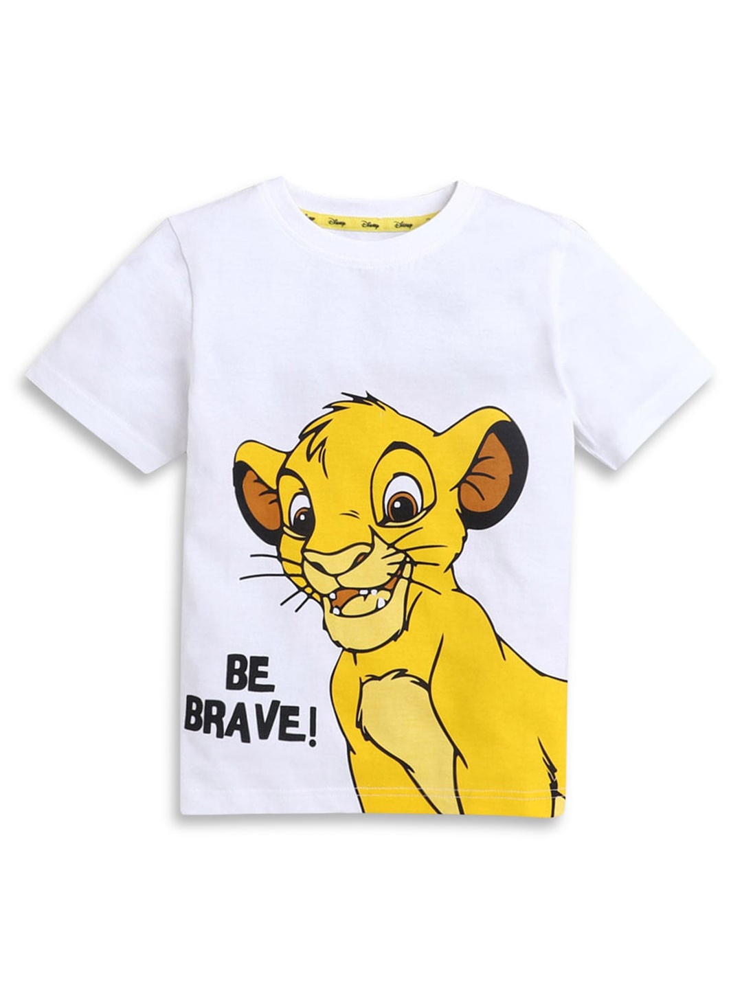 

Hopscotch Boys White & Yellow Lion King Printed Pure Cotton T-shirt