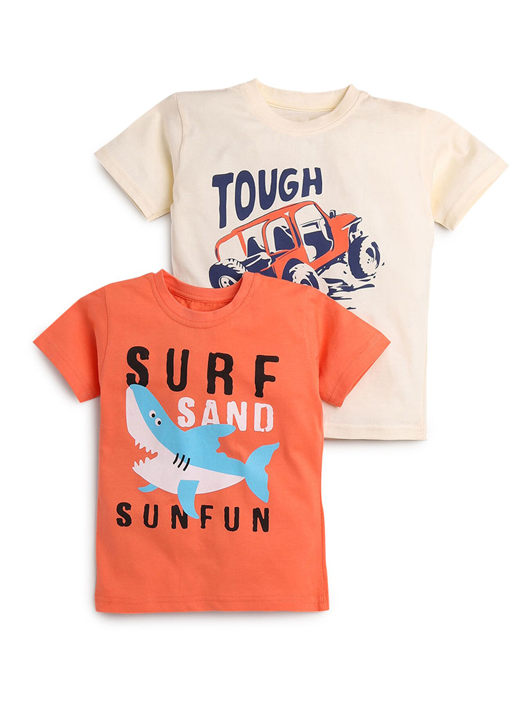 

Hopscotch Boys Set Of 2 Printed Cotton T-shirt, Orange