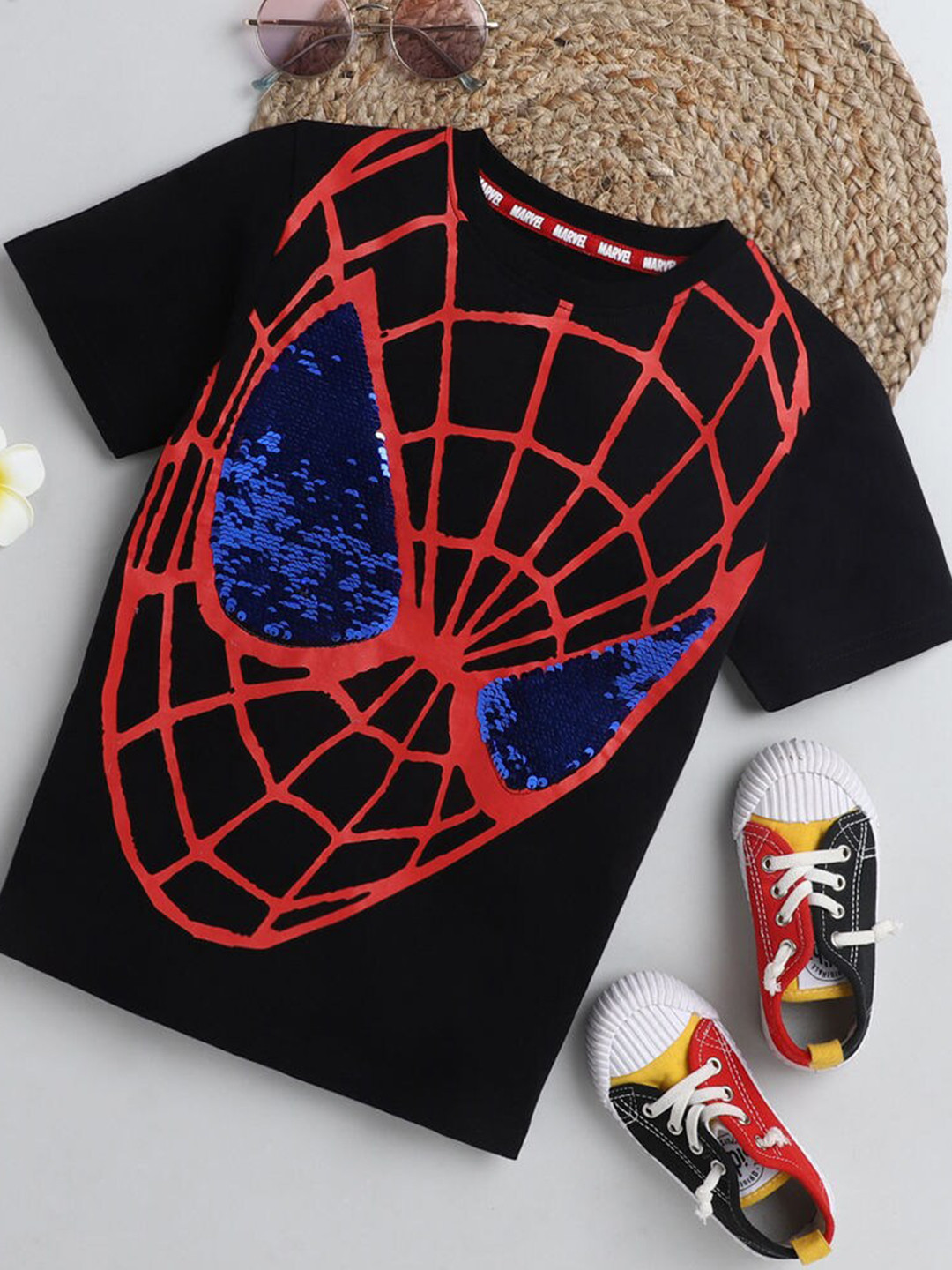 

Hopscotch Boys Black & Red Spider-Man Printed Pure Cotton T-shirt