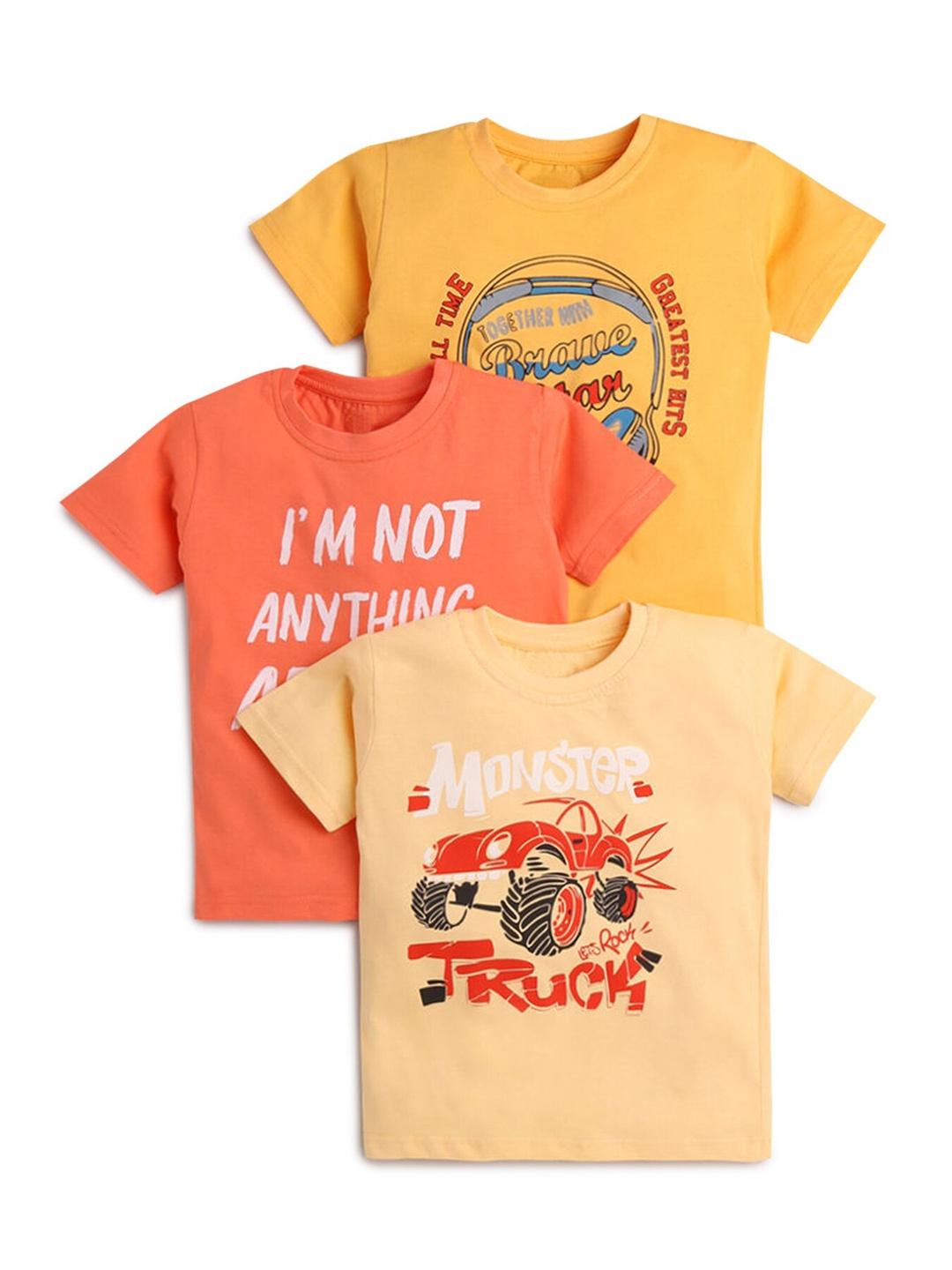 

Hopscotch Boys Orange & Yellow 3 Printed T-shirt