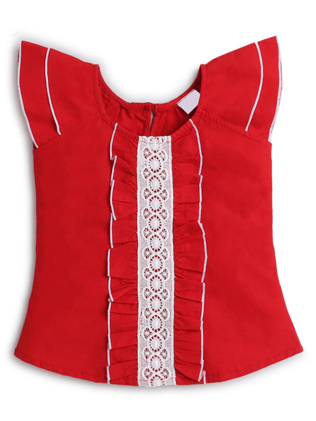 

Hopscotch Girls Red & White Solid Lace Insert Cotton Tunic