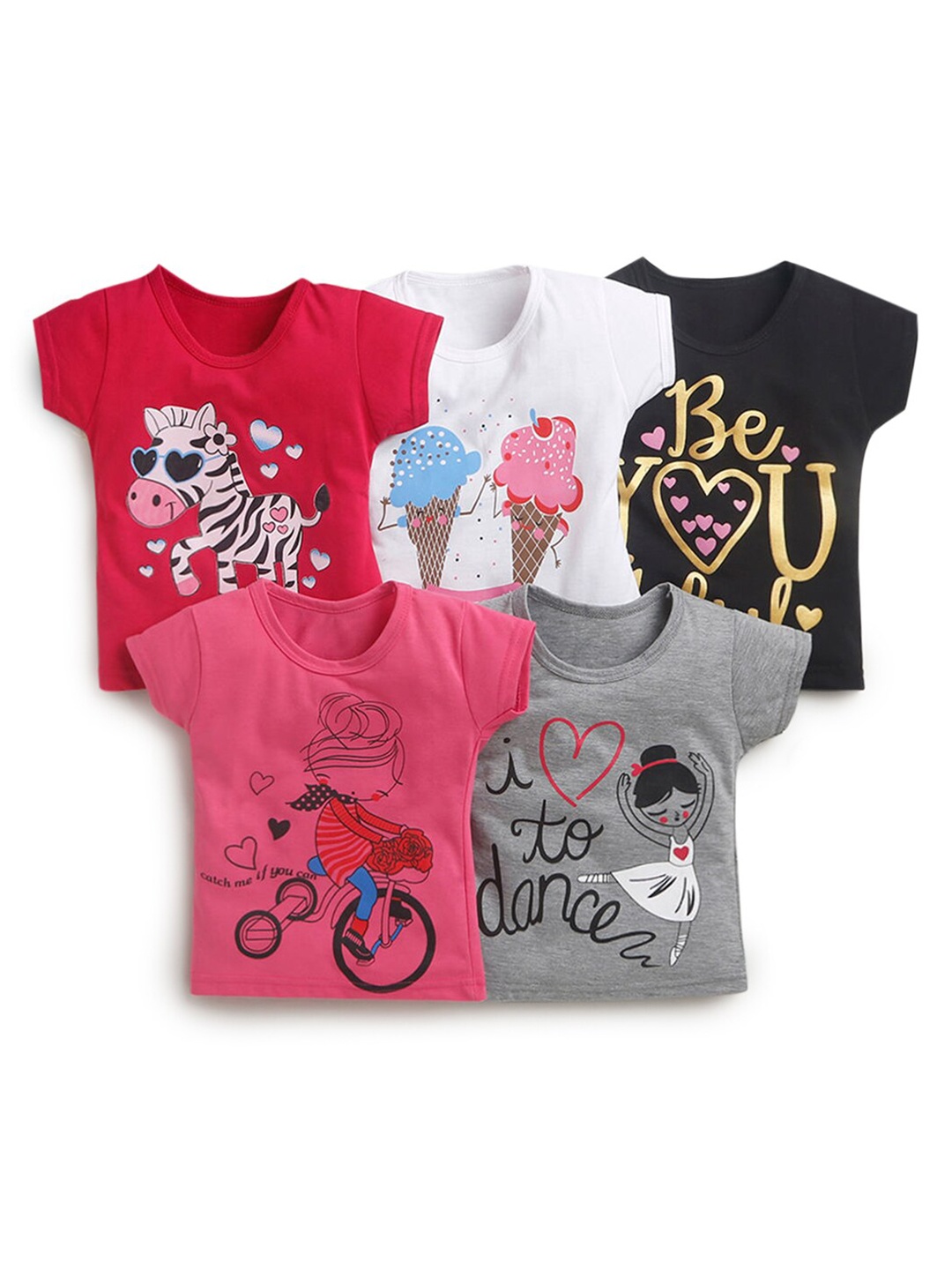 

Hopscotch Girls Pack of 5 Red & White Printed T-shirts