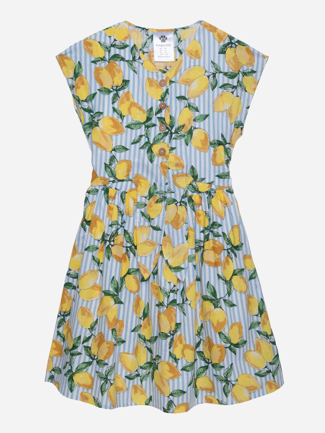 

Jungleebilli Girls Yellow & Blue Striped Sleeveless Pure Cotton Fit & Flare Dress