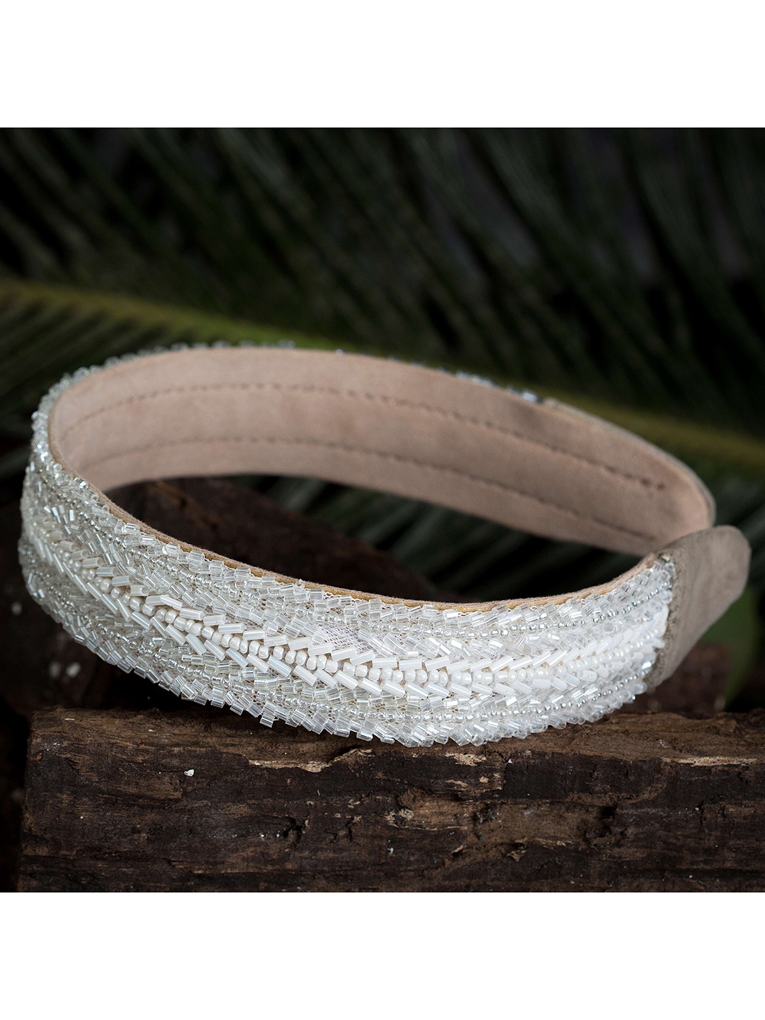 

D'oro Women White & Beige Embellished Hairband