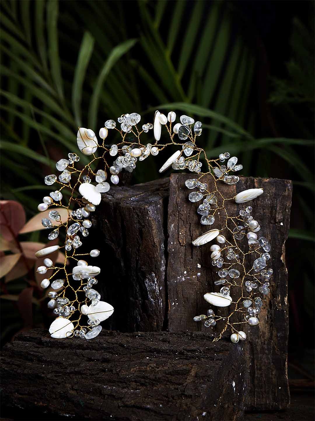 D'oro Women White Embellished Tiara