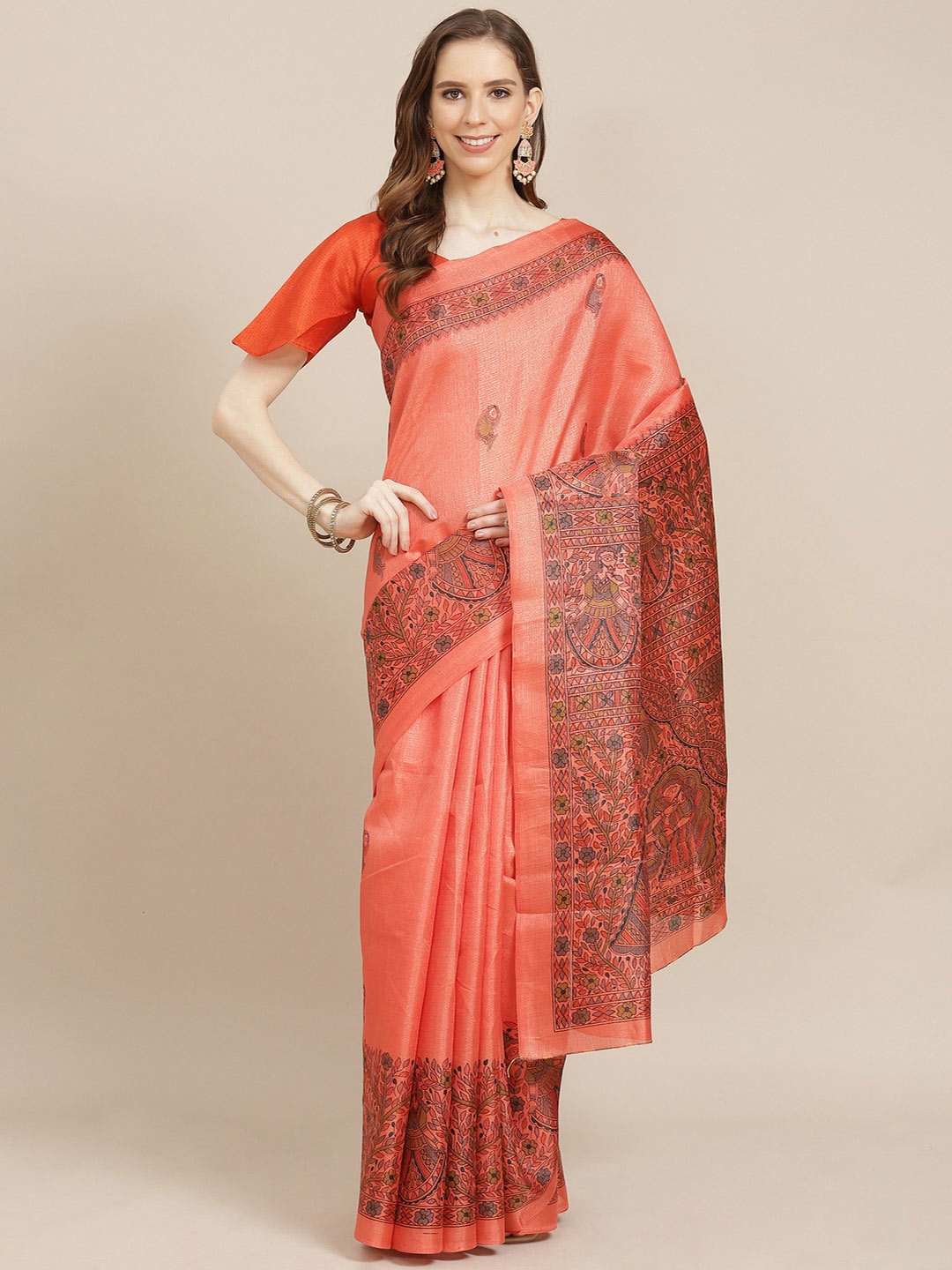 

Saree mall Yellow Art Silk Madhubani Print Saree