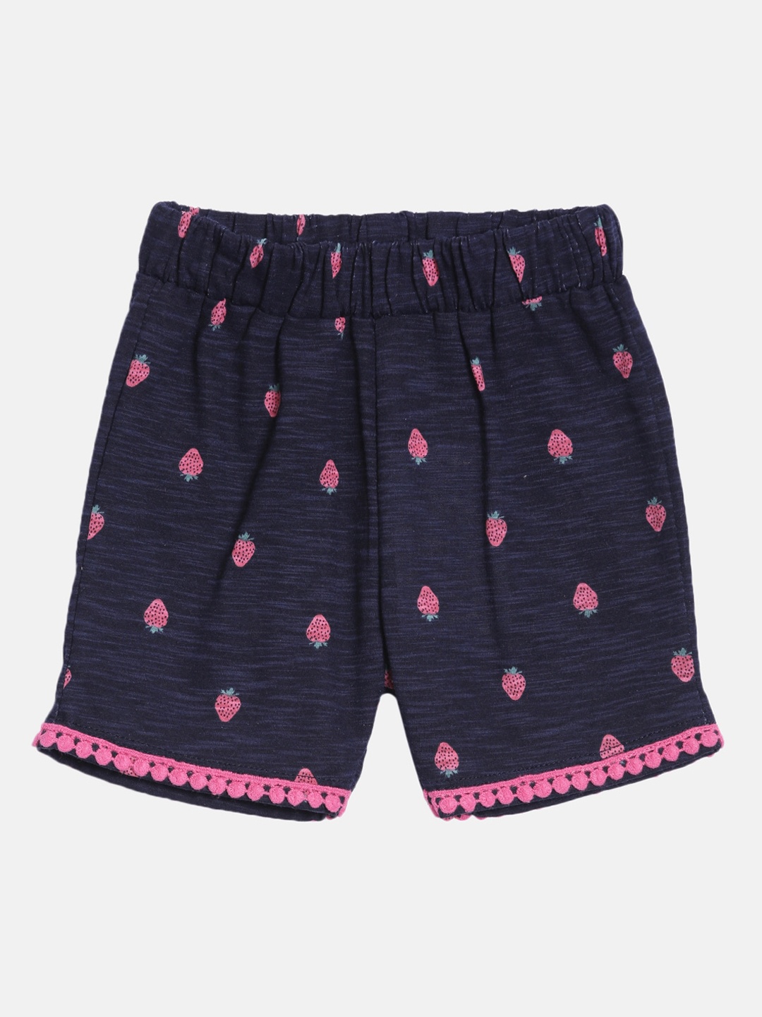 

Kryptic Girls Navy Blue & Pink Printed Cotton Shorts