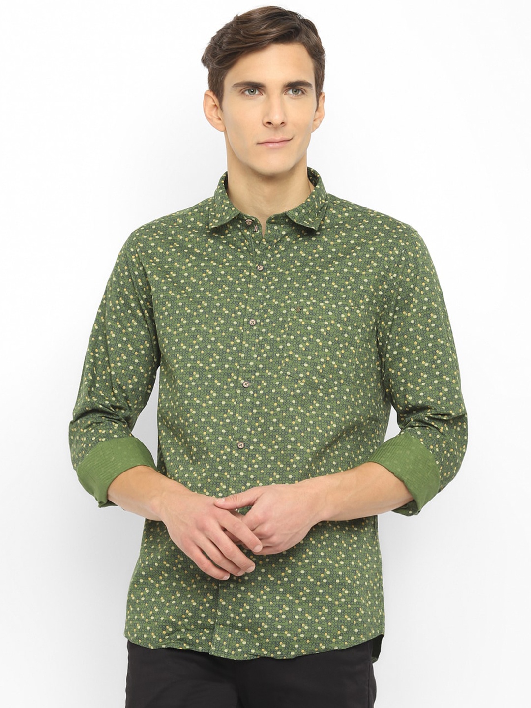 

Turtle Men Green Slim Fit Printed Cotton Casual Shirt