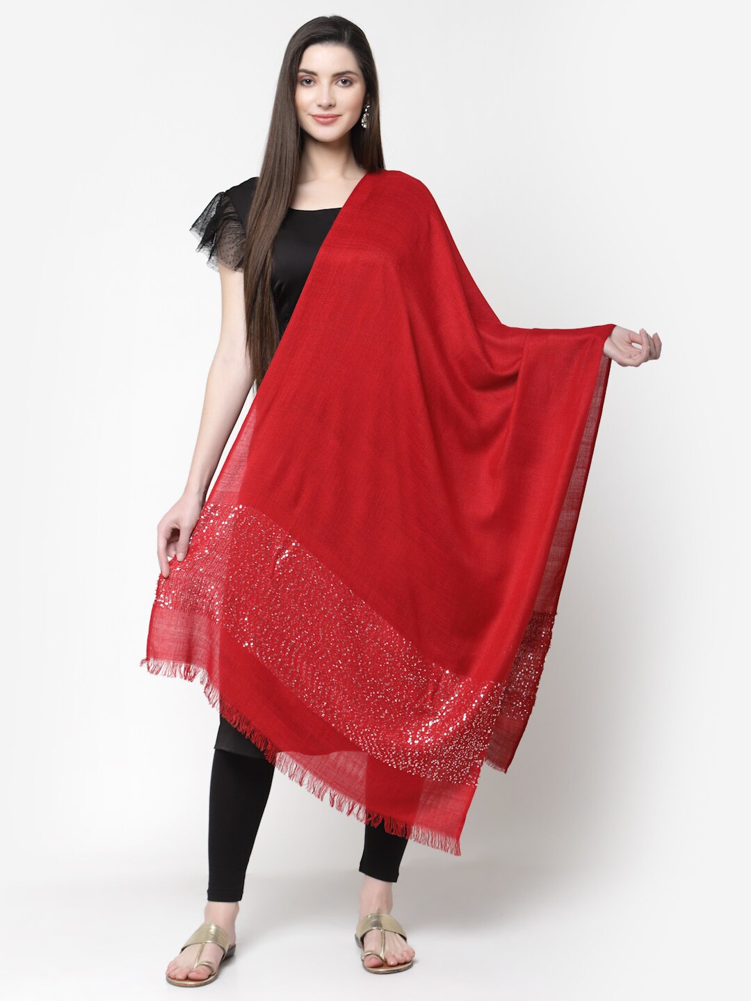 

Anekaant Women Red Embroidered Stole