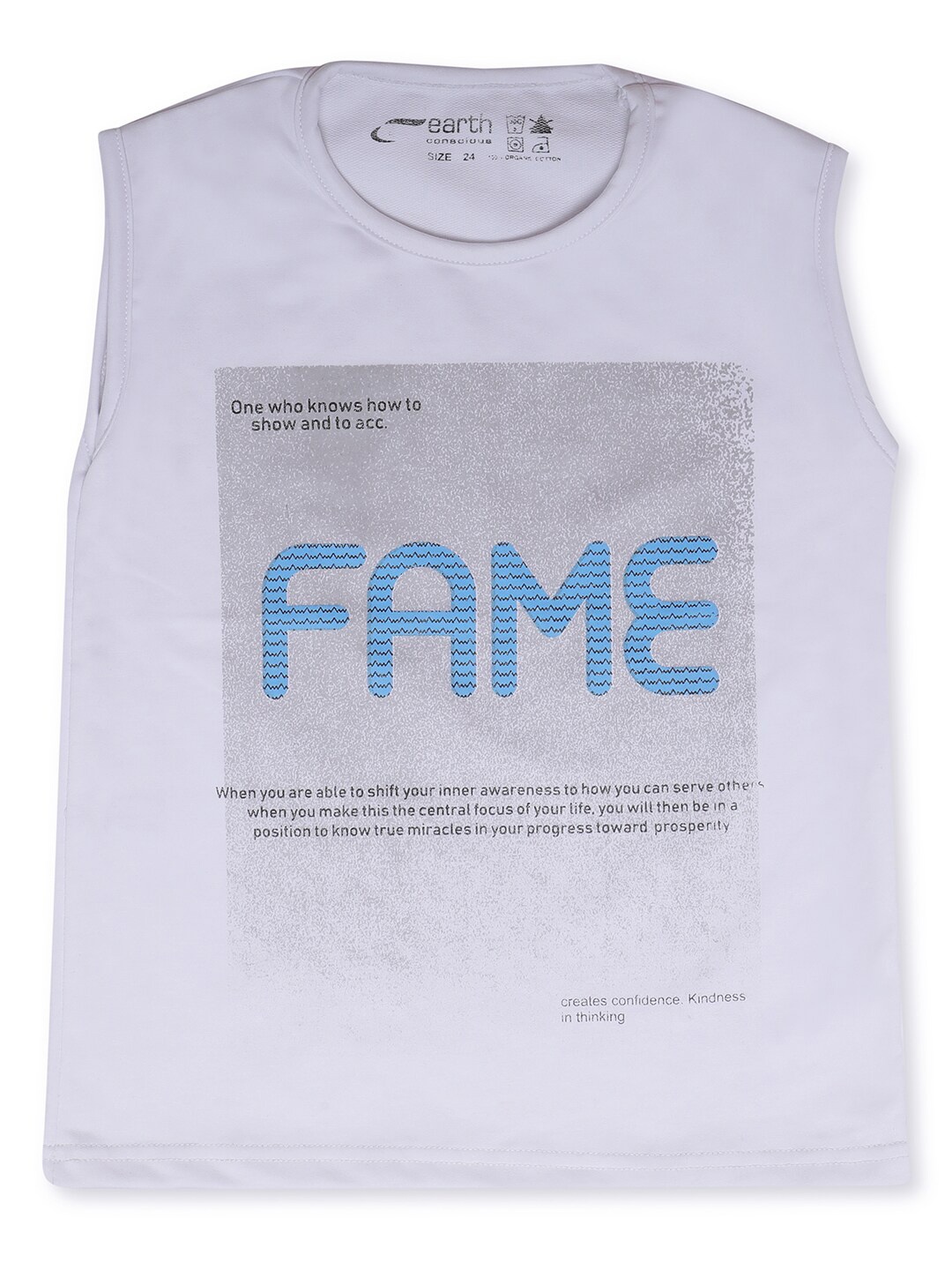 earth conscious Boys White Typography Printed T-shirt