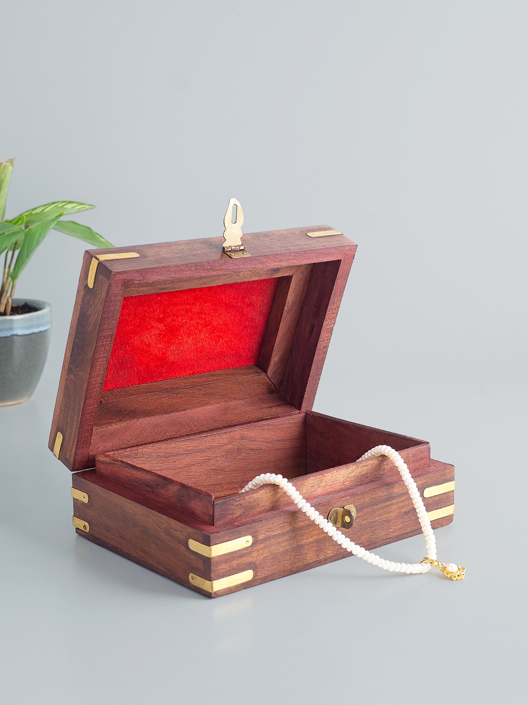 

Golden Peacock Brown Rectangular Wooden Solid Jewellery Organizer Box