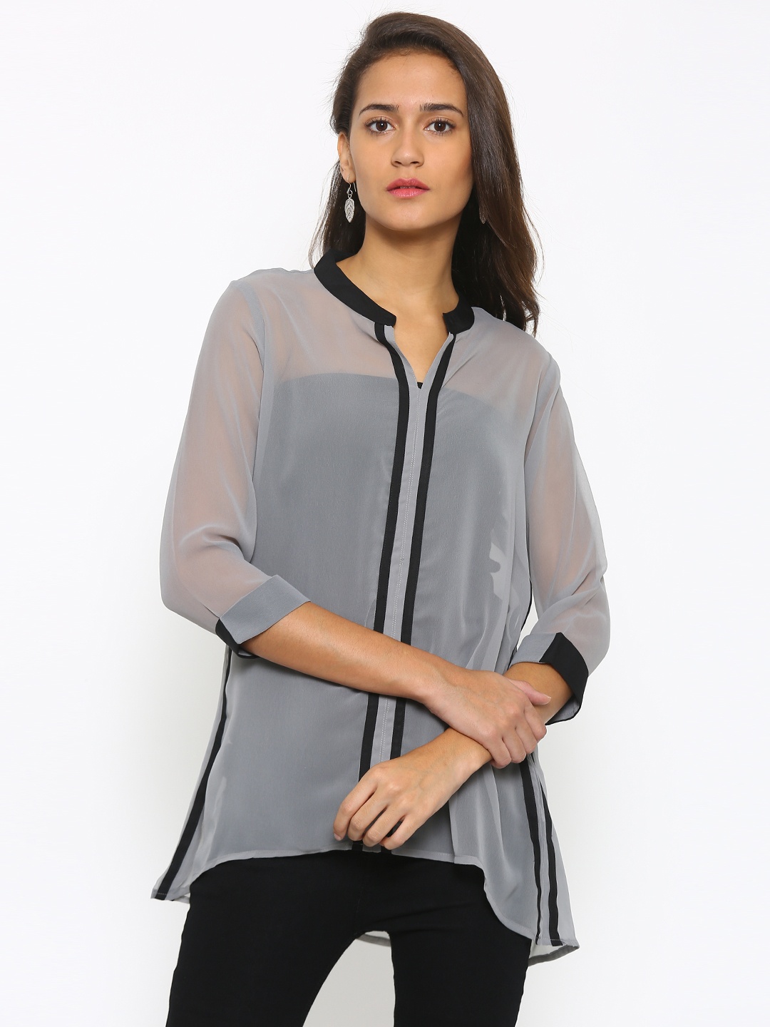 

Fusion Beats Grey High-Low Sheer Top