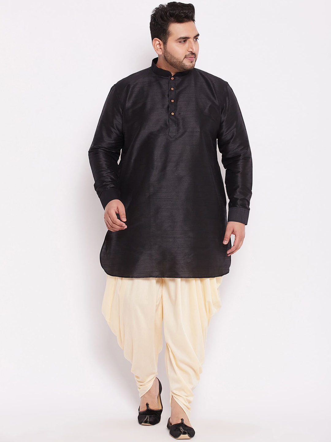 

VASTRAMAY Men Black & Cream Kurta with Dhoti Pants