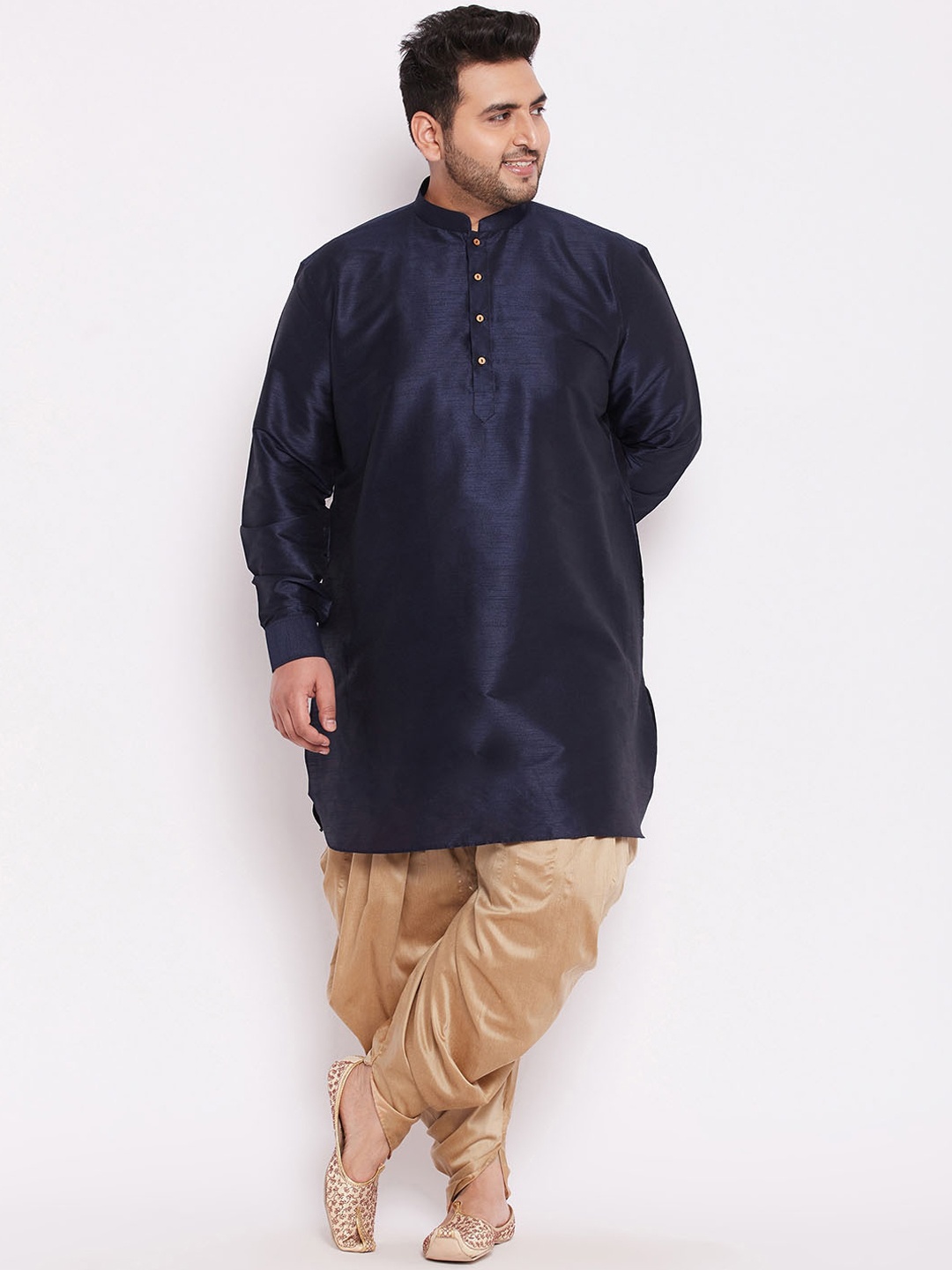 

VASTRAMAY Men Navy Blue Straight Kurta with Dhoti Pants