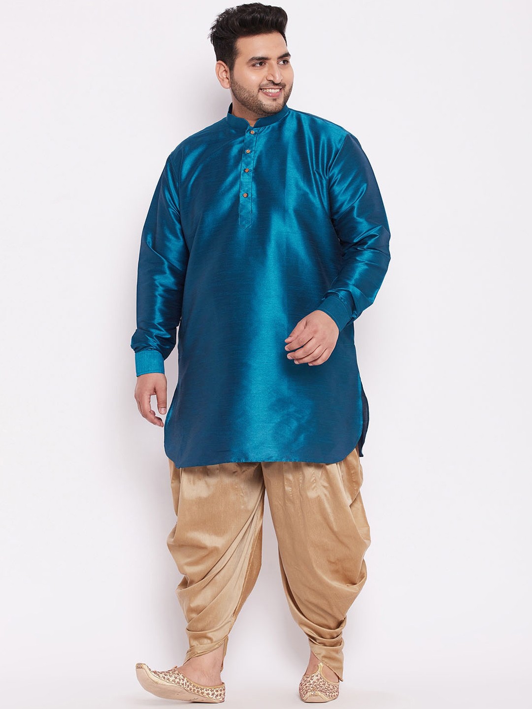 

VASTRAMAY Size Men Turquoise Blue Kurta with Dhoti Pants