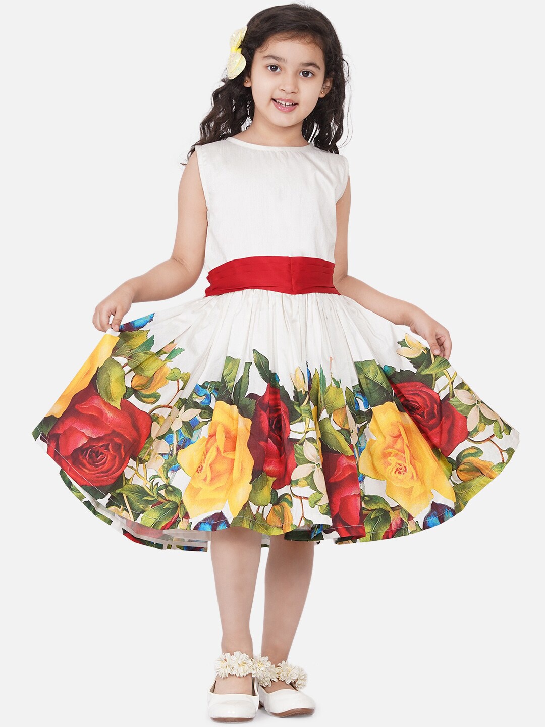 

Bitiya by Bhama Girls Off White & Red Floral Dress