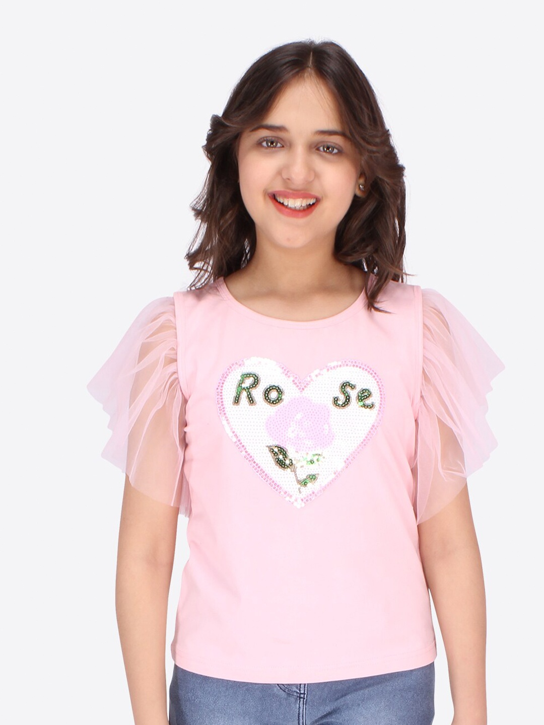 

CUTECUMBER Girls Pink Print Applique Top